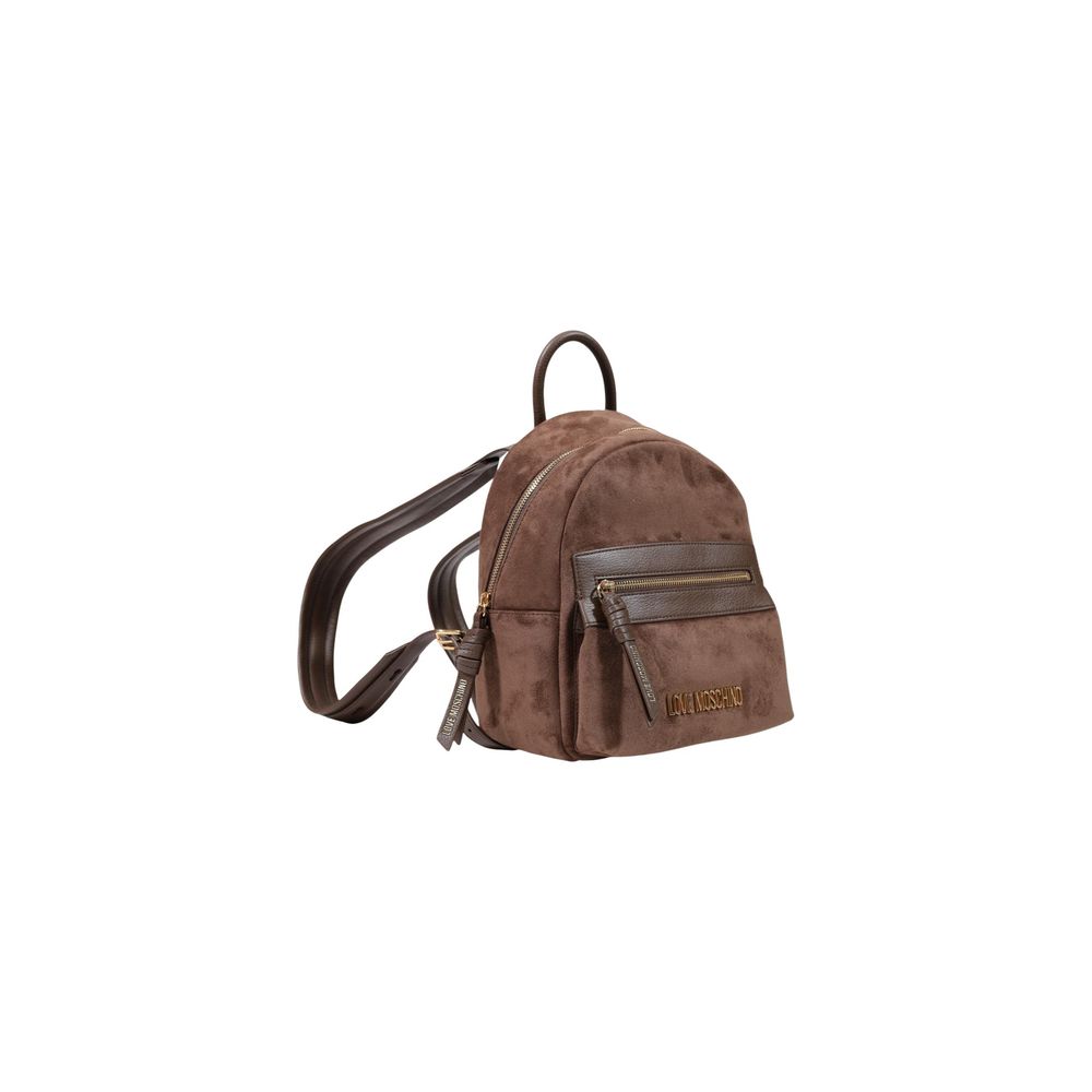 Brown Suede-Effect Polyester Backpack