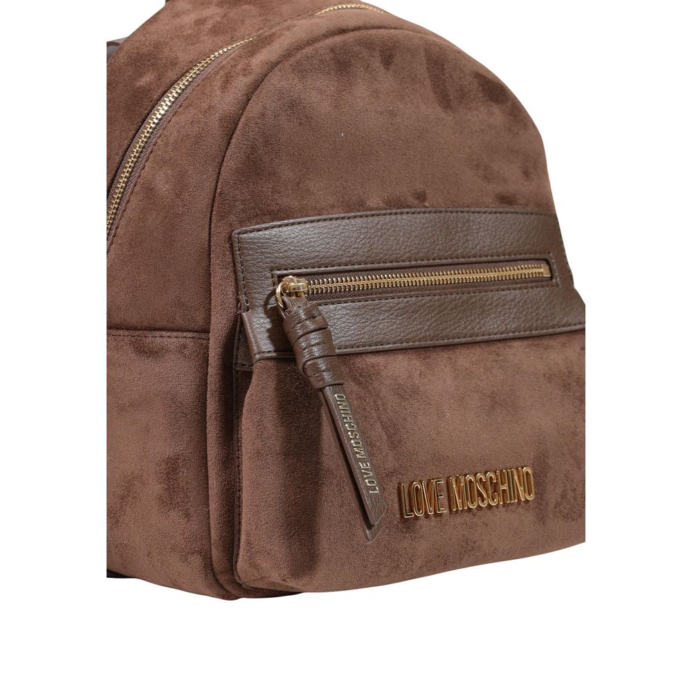 Brown Suede-Effect Polyester Backpack