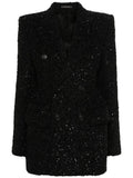 Balenciaga Women's Hourglass Tweed-Texture Padded-Shoulder Wool-Blend Blazer