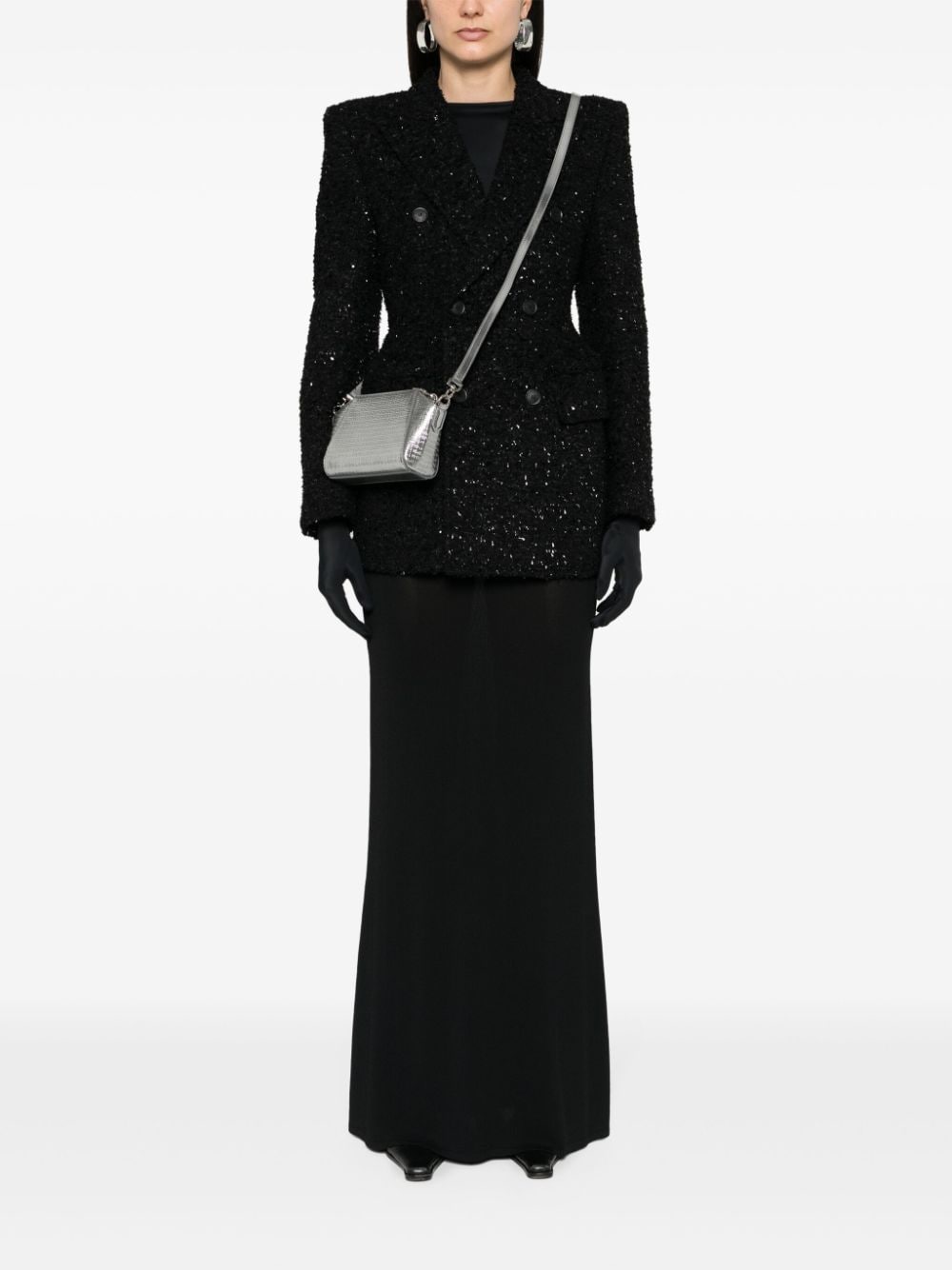 Balenciaga Women's Hourglass Tweed-Texture Padded-Shoulder Wool-Blend Blazer