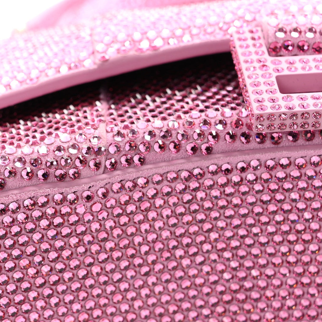 Strass Suede Hourglass Top Handle Bag XS Pink