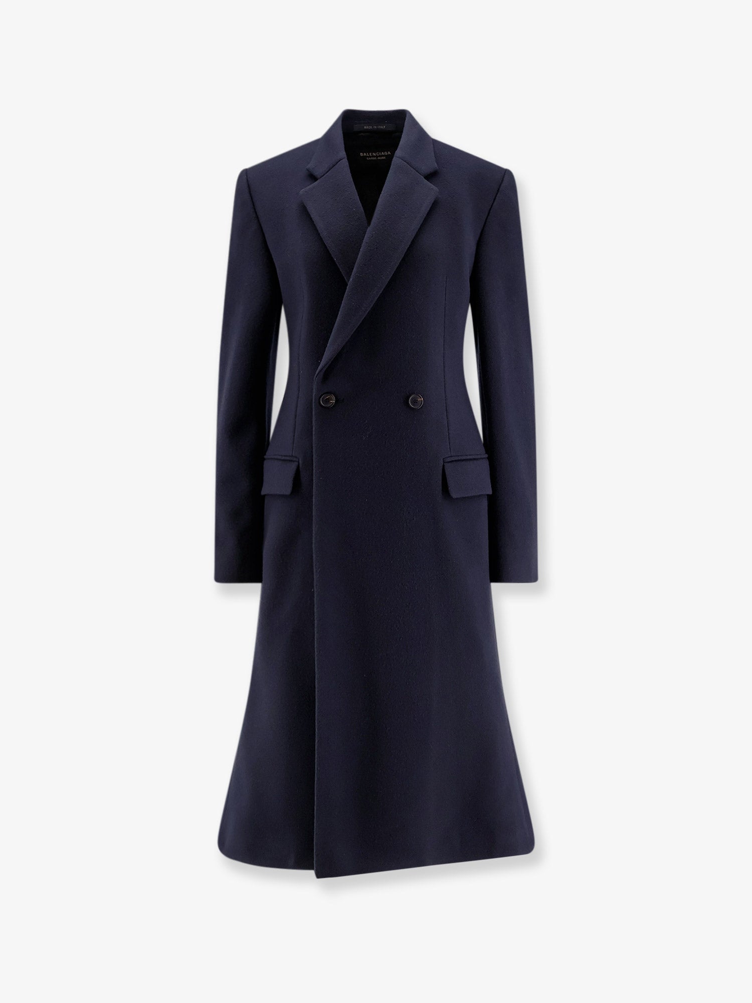 Balenciaga Godet Midi Double-Breasted Wool women Coat Blue