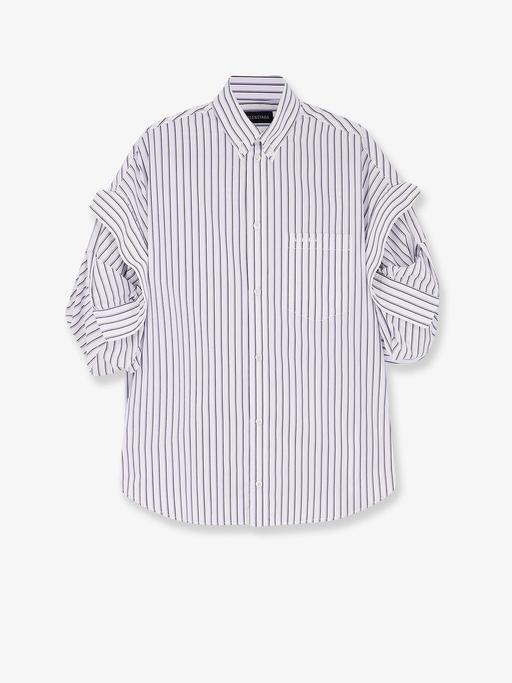 Balenciaga Tucked Sleeve Striped Cotton women Shirt White