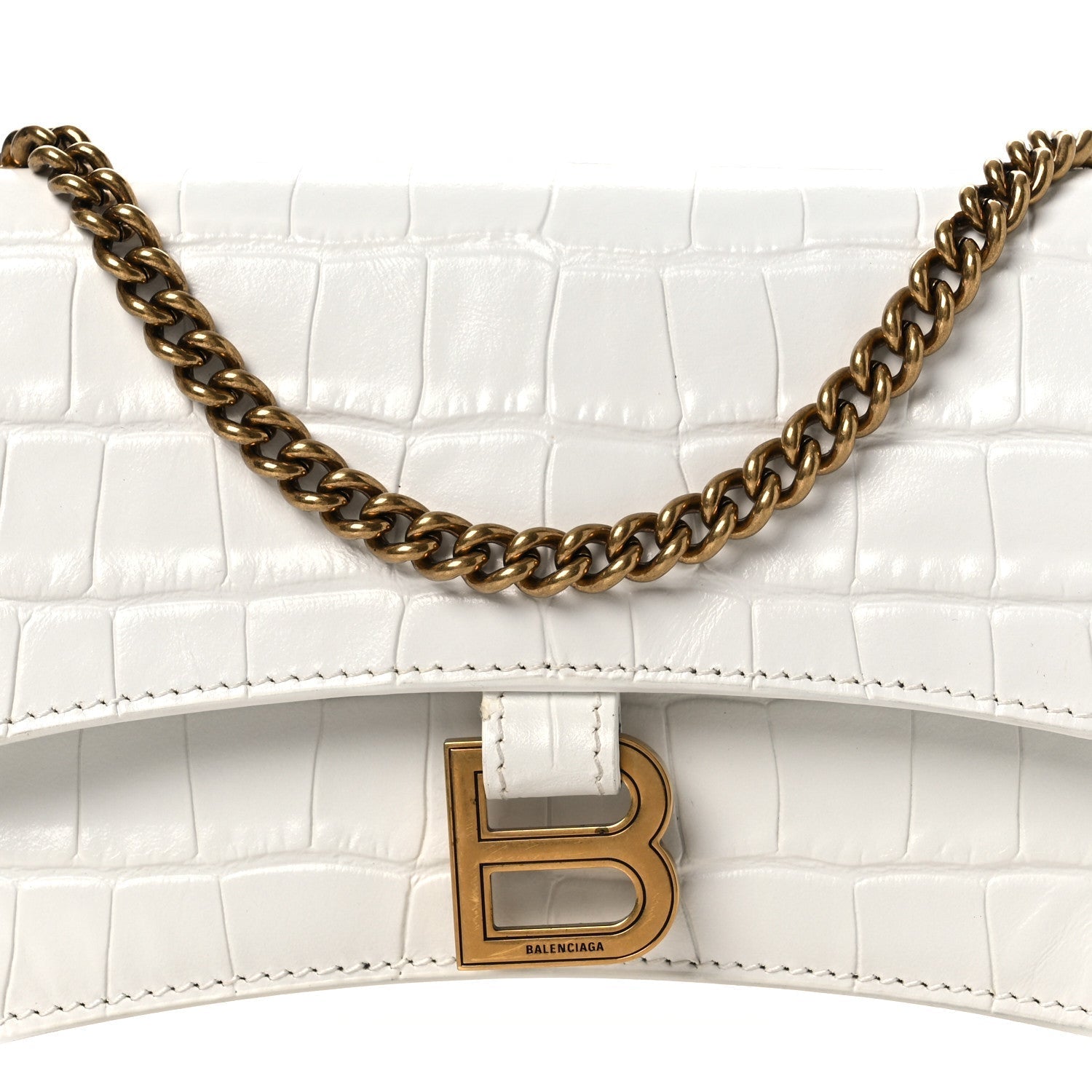 Calfskin Crocodile Embossed Small Crush Chain Bag White