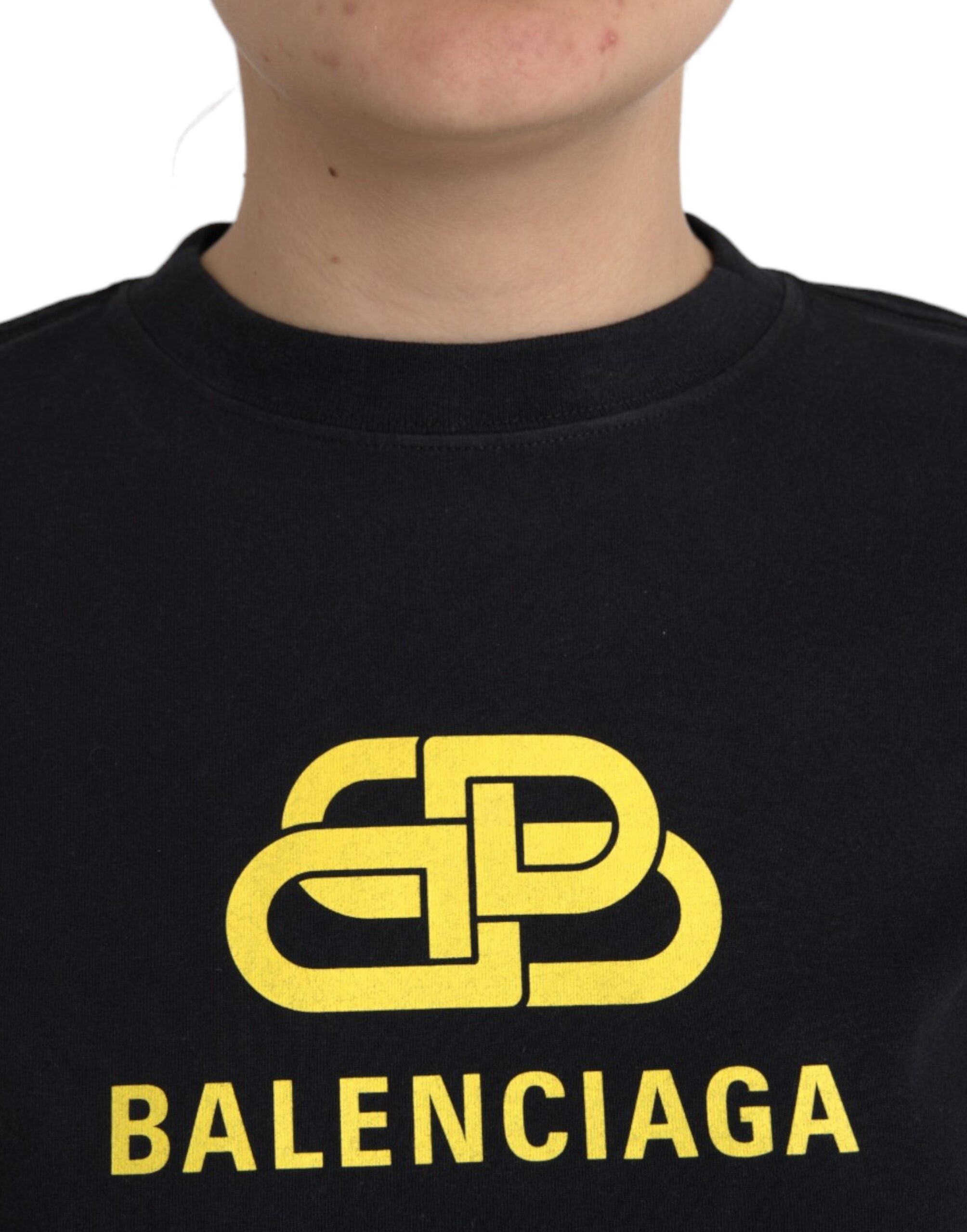 Balenciaga Black Cotton Logo Print Crew Neck Short Sleeves women T-shirt