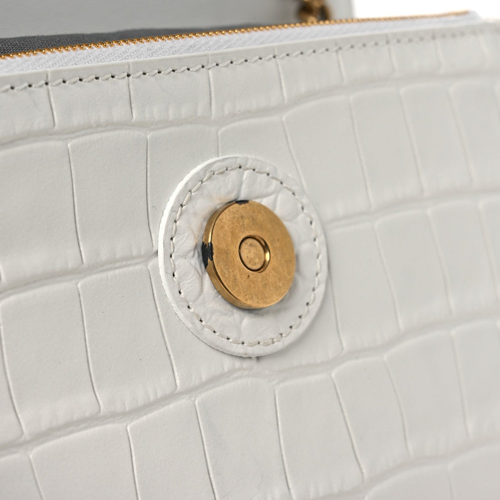 Calfskin Crocodile Embossed Small Crush Chain Bag White