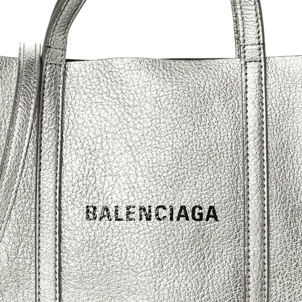 Metallic Goatskin Logo XXS Everyday Tote Argent Black