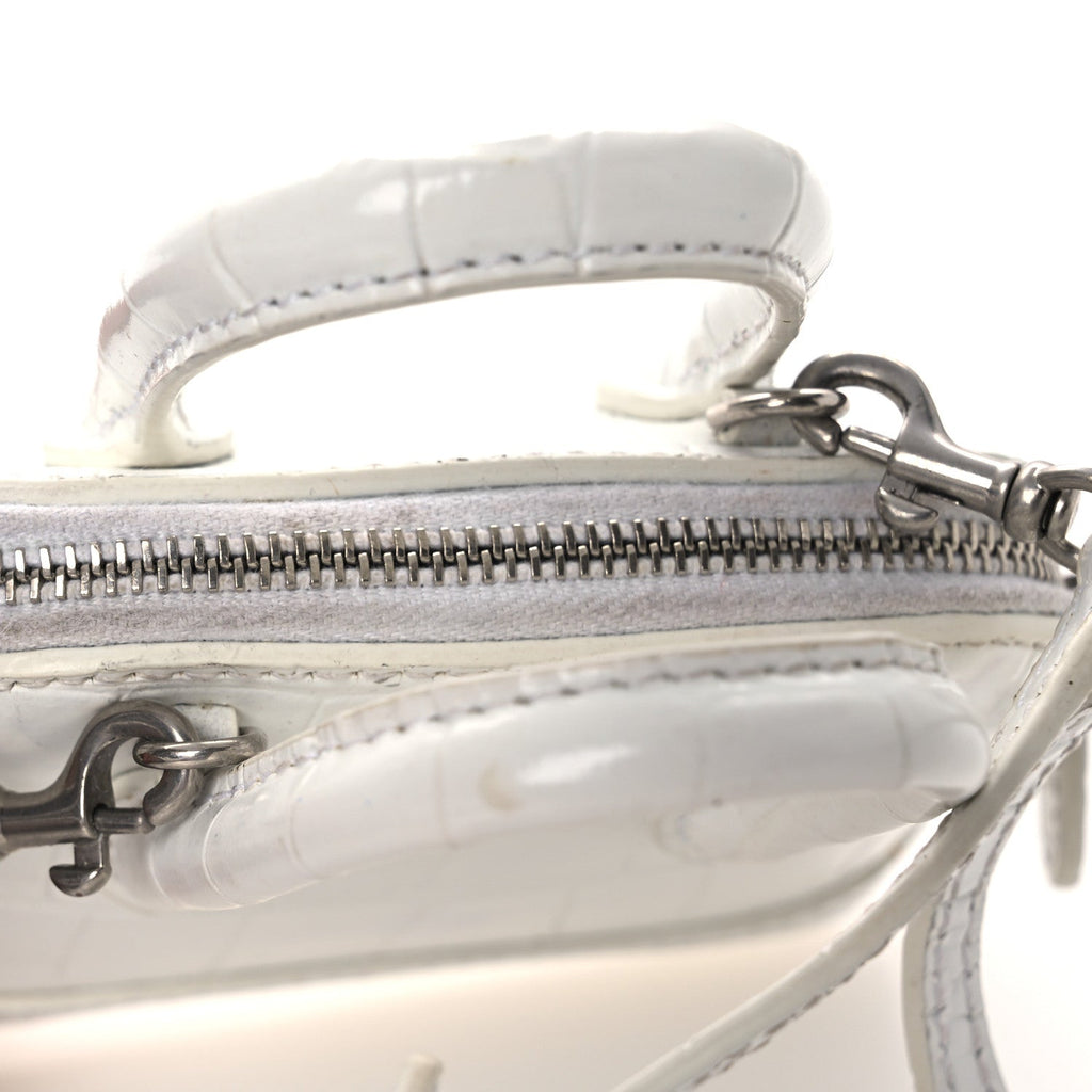 Calfskin Logo Crocodile Embossed Mini Ville Top Handle Bag White Black
