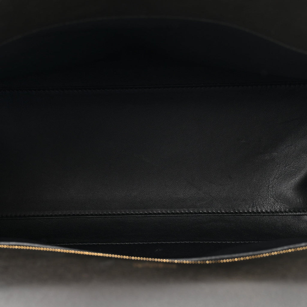Used Calfskin Money Top Handle Handbag Black