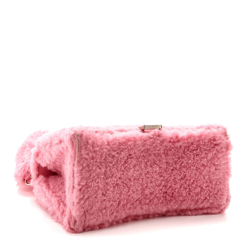 Curly Faux Shearling Small Hourglass Top Handle Bag Sweet Pink Pink