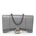 Shiny Calfskin Crocodile Embossed Hourglass Chain Bag Balenciaga Steel Grey