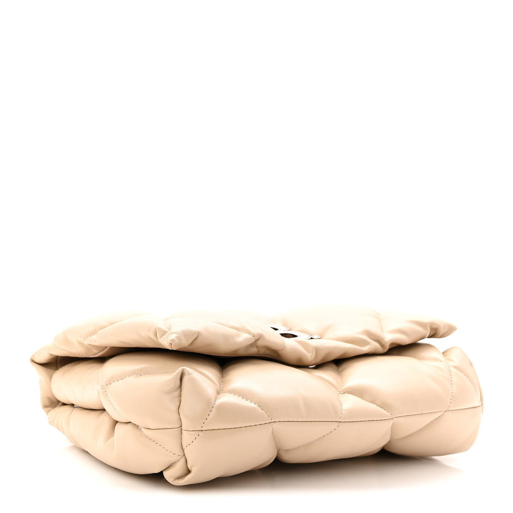 Nappa Calfskin Quilted Touch B Puffy Clutch Light Beige