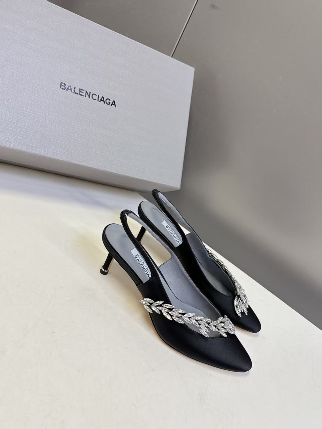 Balenciaga x Manolo Blahnik Slingback 58mm Black Satin Leather