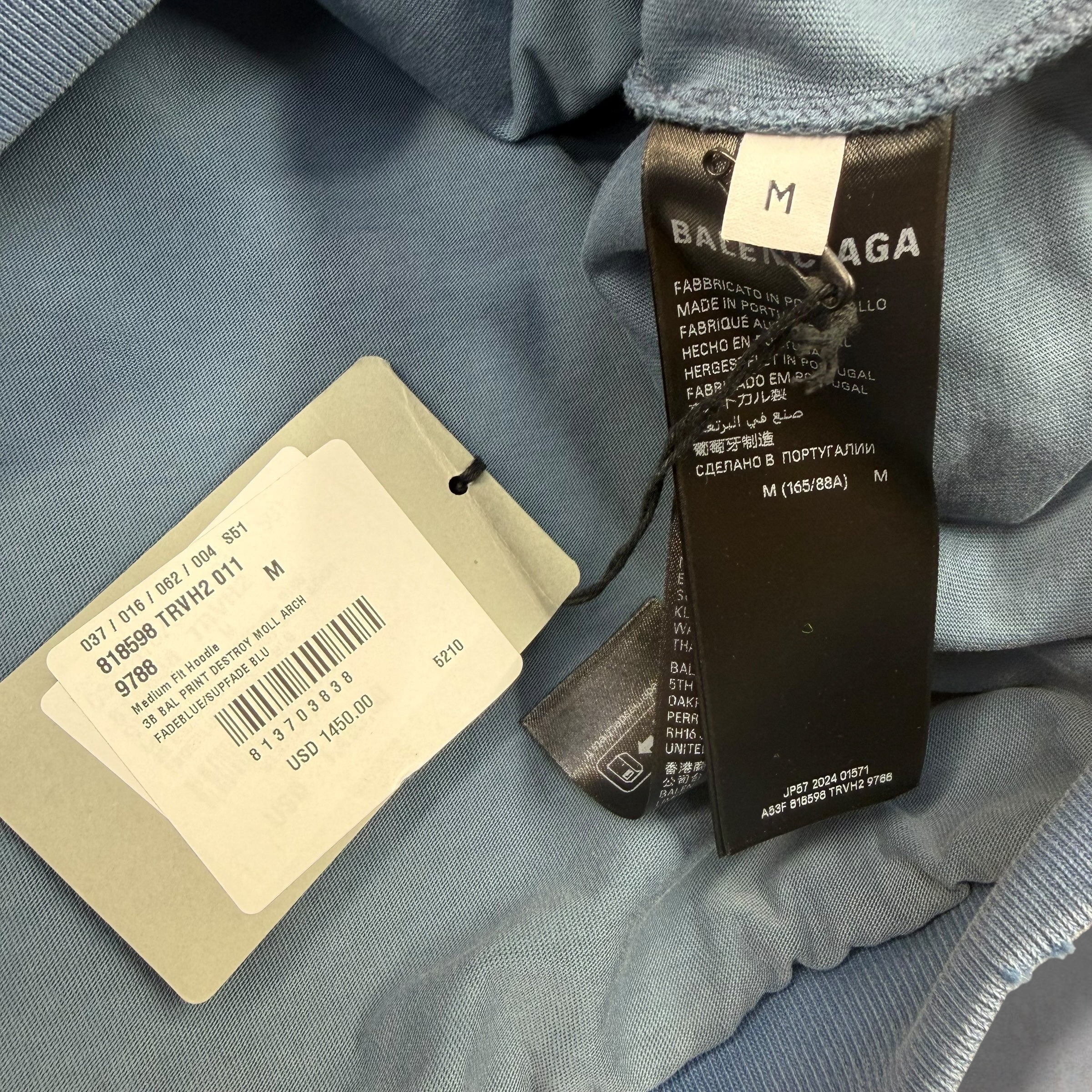 Balenciaga Washed Destruction Printed Logo Hoodie M Women