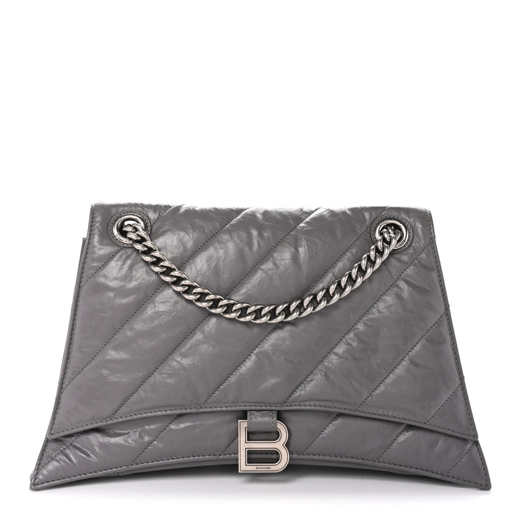 Crushed Calfskin Quilted Medium Crush Chain Bag Dark Grey