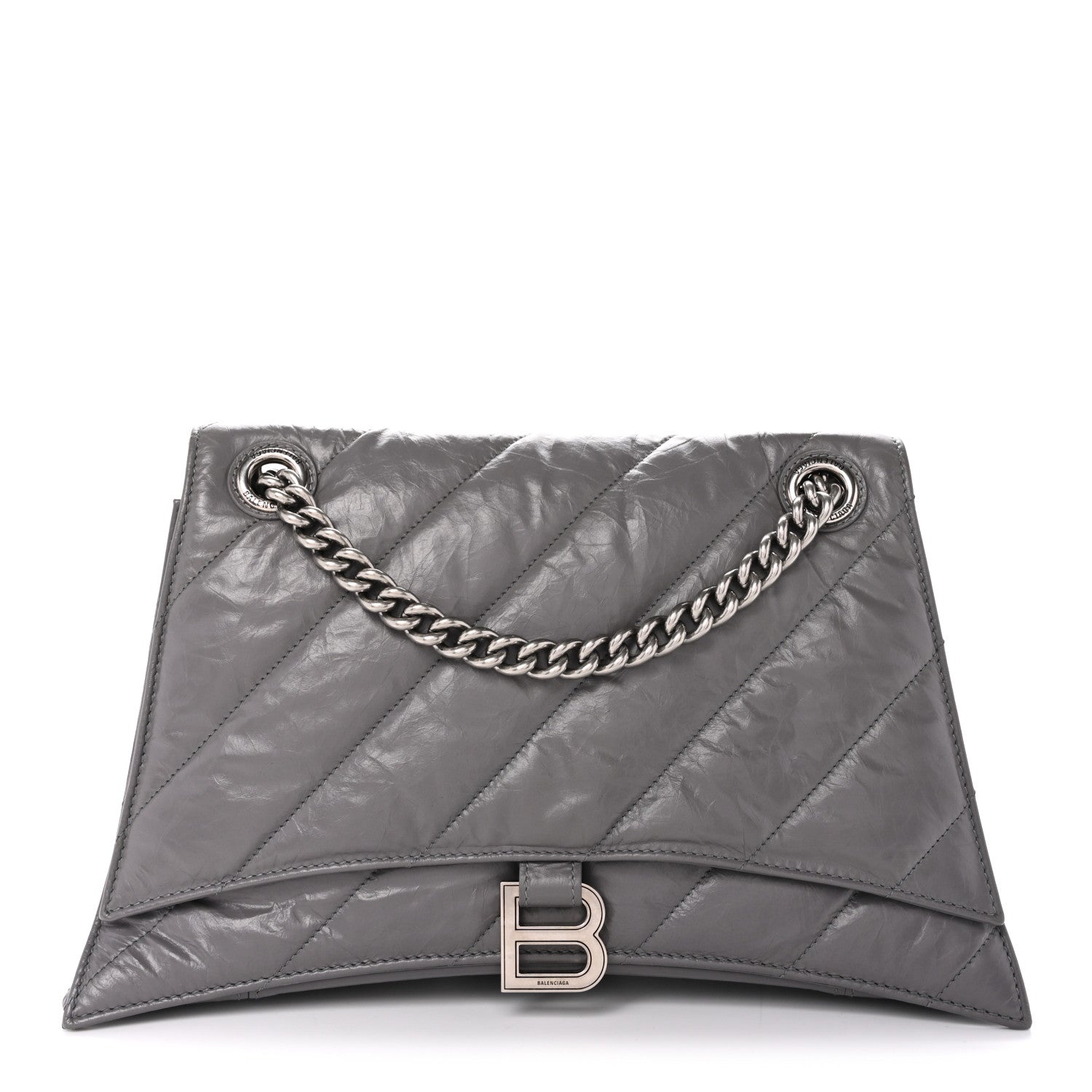 Crushed Calfskin Quilted Medium Crush Chain Bag Dark Grey