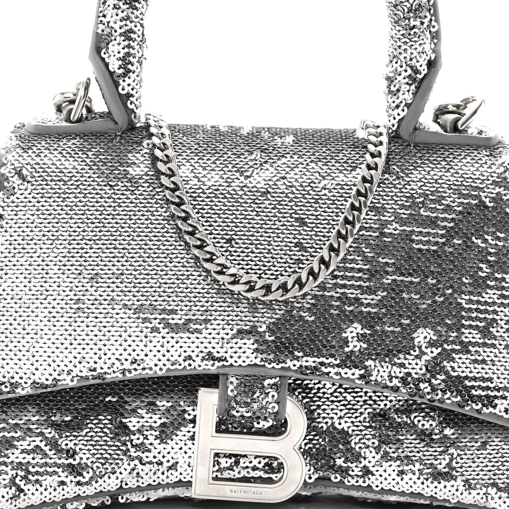 Sequin Hourglass Top Handle Bag XS Silver