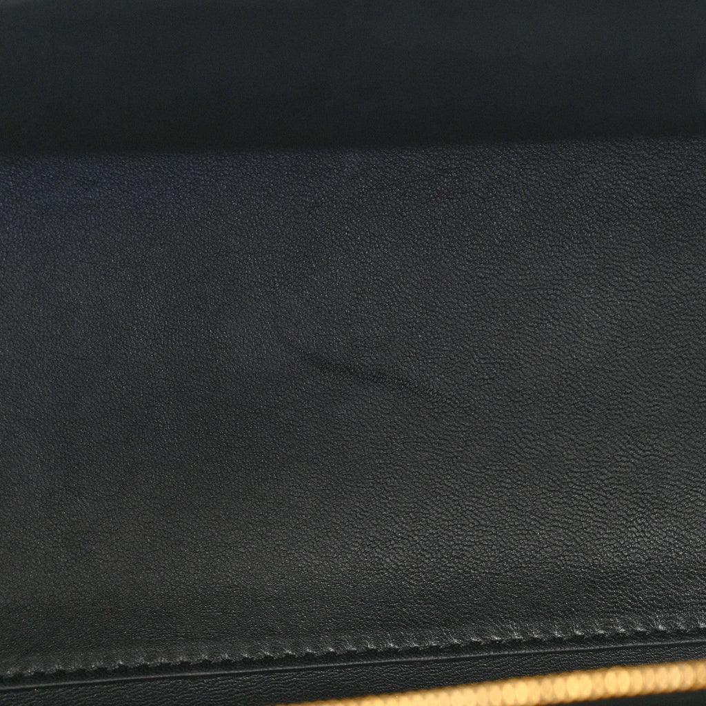 Used Calfskin Money Top Handle Handbag Black