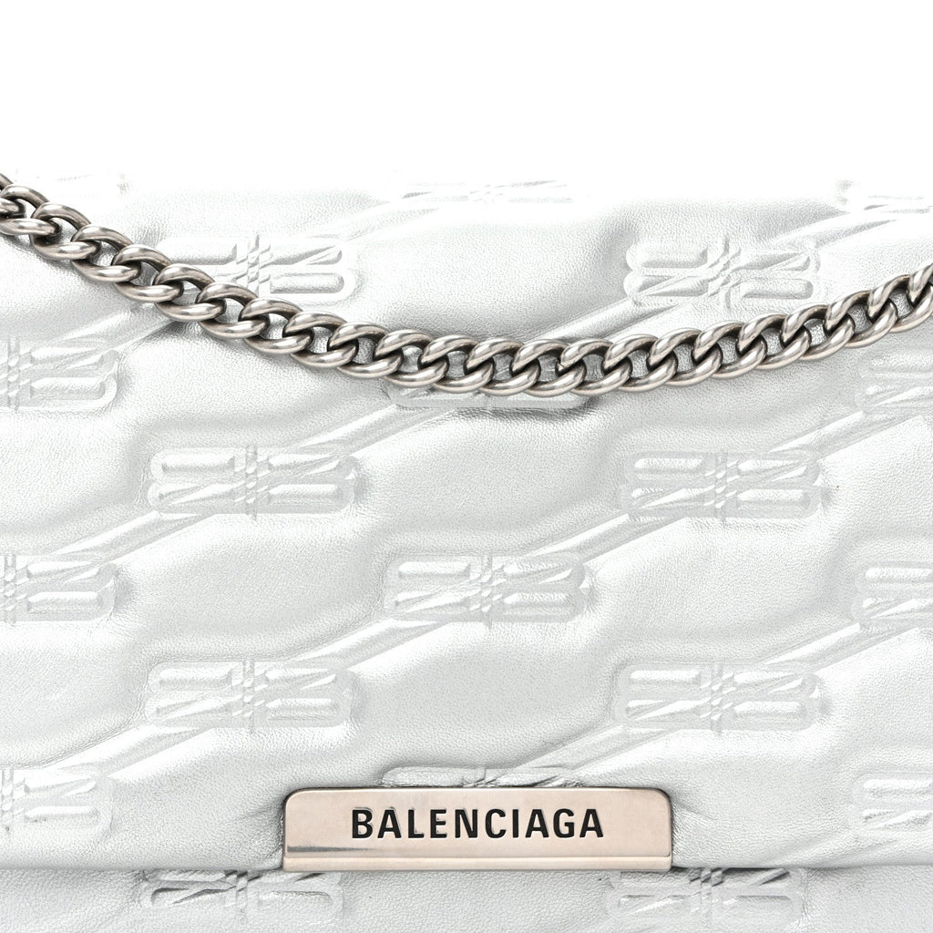 Nappa Allover License BB Monogram Embossed Medium Triplet Bag Silver