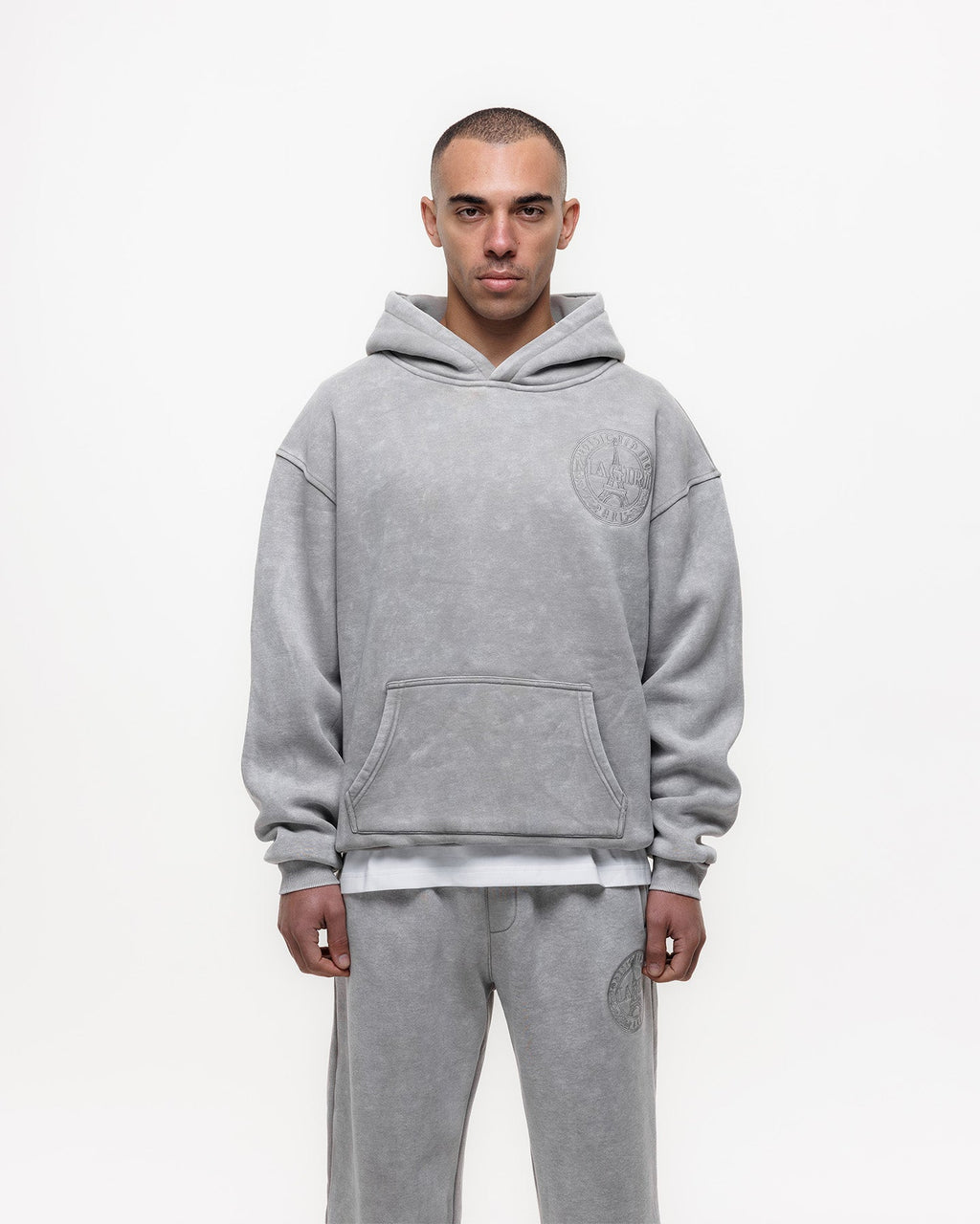 Magiri Embroidered Acid Wash Hoodie in Washed Oatmeal